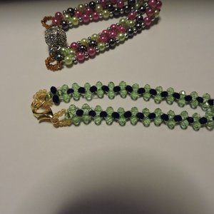 2 Petite Bracelets,  1 - 6"  faux pearls ... 1 - 7" crystals in green and blue